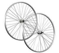 Paire de Roues 28 Pouces avec Jantes en Aluminium, Rayons en Acier Inoxydable, axe Plein pour Roue Libre, Argent