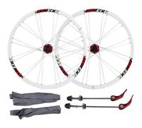Paire De Roues Avant Et Arrière De Vélo De Route De 26 Pouces, Jante en Alliage, Roue À Disque De Frein À Double Paroi VTT À Dégagement Rapide 24H for Cassette De Volant 7/8/9/10 Vitesses(White)