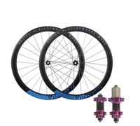 Paire De Roues Avant Et Arrière for Vélo Gravel 700C, Moyeux Freins À Disque avec Blocage Central, Jantes en Alliage D'aluminium Double Paroi 45 Mm, Cassette QR 100/135(Púrpura,700C Blue)