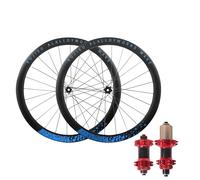 Paire De Roues Avant Et Arrière for Vélo Gravel 700C, Moyeux Freins À Disque avec Blocage Central, Jantes en Alliage D'aluminium Double Paroi 45 Mm, Cassette QR 100/135(Rojo,700C Blue)