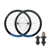 Paire De Roues Avant Et Arrière for Vélo Route/Gravel, Jantes en Alliage D'aluminium 700C, Axe Traversant Double Paroi 45 Mm, Cassette 12 X 100/12, Moyeux 142, Freins(Negro,700C Blue)