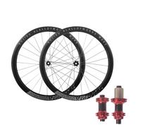 Paire De Roues Avant Et Arrière for Vélo Route/Gravel, Jantes en Alliage D'aluminium 700C, Axe Traversant Double Paroi 45 Mm, Cassette 12 X 100/12, Moyeux 142, Freins(Rojo,700C Gray)