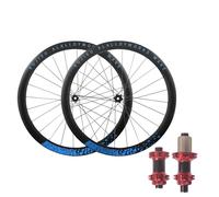 Paire De Roues Avant Et Arrière for Vélo Route/Gravel, Jantes en Alliage D'aluminium 700C, Axe Traversant Double Paroi 45 Mm, Cassette 12 X 100/12, Moyeux 142, Freins(Rojo,700C Blue)