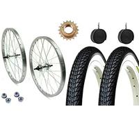 Paire de roues de vélo 20 x 1.75 + pignon 16 dents + couvercles blancs noirs + chambres + rabat | jantes complètes Graciella Bike Epoca