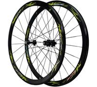 Paire De Roues De Vélo 700C, Roues De Cyclisme en Fibre De Carbone À Arbre Plat De 40 Mm, 4 Roulements, Frein AVC, Compatibles avec Les Volants D'inertie 7/8/9/10/11/12 Vitesses.(Green)
