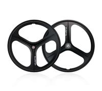 Paire de Roues de vélo à pignon Fixe 700C Frein en V axe Solide 100/120mm avec pignons à pignon Fixe de 17T, 3 Rayons en magnésium Jantes Avant et arrière de vélo intégrées Vitesse Unique