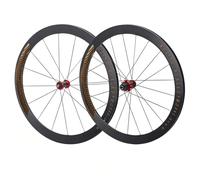 Paire De Roues De Vélo De Route 700C 100/130mm QR 30/40/50mm Jantes en Alliage D'aluminium À Double Paroi, Frein À C/V Roues Avant Et Arrière, Cassette HG 7-12 Vitesses 16H/21H(Red Hub,50mm)