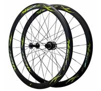 Paire De Roues De Vélo De Route 700Cx20-35C Jantes À Double Paroi en Aluminium De 40mm, Roues Avant Et Arrière avec Frein C/V 9x100/10x130mm QR, Cassette 7-12 Vitesses(Black Green)