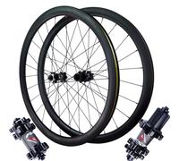 Paire de Roues de VTT Moyeu de Vélo Tout-Terrain 700C avec Frein à Disque 24 Trous en Fibre de Carbone à Dégagement Rapide 2 Roulements Avant Et Arrière 4 Roulements Axe Traversant 7 à 12 Vitesses
