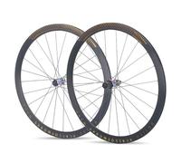 Paire De Roues pour Vélo De Route 700C Alliage D'aluminium 38 Mm Vélo De Gravel Roue Avant Et Arrière Frein À Disque Axe Traversant Moyeux 24H pour Cassette 8-12 Vitesses(Gold)