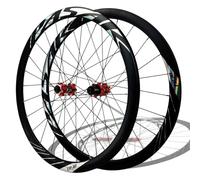 Paire De Roues pour Vélo De Route 700C Axe Traversant R12x142mm Roues Avant Et Arrière Moyeux À Frein À Disque Jantes en Alliage D'aluminium pour Cassette 8-12 Vitesses(Red,F12x100mm)