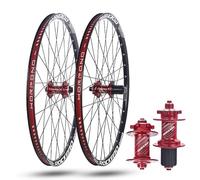 Paire De Roues VTT 24/26/27,5/29 Pouces Alliage D'aluminium Jantes 32H Axe Traversant Avant 12/15 X 100 Mm Arrière 12 X 142 Mm Freins À Disque Moyeux for Cassette 7-11S(Red,27.5''_TA 100 * 15MM)