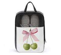 Paire de sacs à chaussures de golf avec nœud rose et cerises vert foncé pour voyage, usage quotidien, sac de rangement anti-poussière