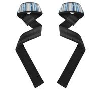 Paire de sangles de levage drôles rayées bleu gris 66 cm pour haltérophilie, musculation, dynamophilie, musculation