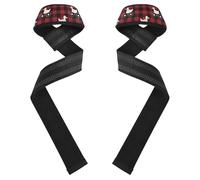 Paire de sangles de levage rembourrées en néoprène pour haltérophilie, musculation, musculation, bodybuilding - Motif à carreaux drôles - Rouge/noir - 66 cm