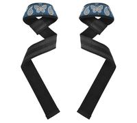 Paire de sangles d'haltérophilie pour haltérophilie, gym, soulevé de terre, entraînement - Motif cachemire et papillon - Doré indigo - 66 cm