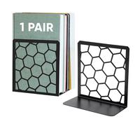 Paire de Serre-Livres géométriques en nid d'abeille Noir de qualité supérieure pour étagères, Serre-Livres en métal pour Bureau, Bloque-Livres en Forme de L, antirouille, décoratifs, Uniques pour la