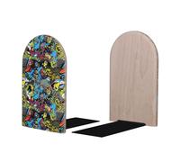 Paire de serre-livres modernes Graffiti Q Version Yeux pour étagères - Base en bois et métal pour livres lourds, support de livre organisateur pour livres, films, CD, pour la maison et le bureau