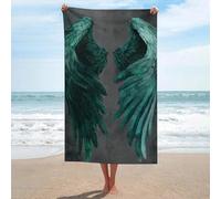 Paire de serviettes de plage en microfibre anti-sable vert émeraude avec ailes d'ange - Grande serviette de douche multi-usages absorbante pour salle de bain et piscine - 130 x 80 cm