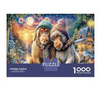 Paire de Singe Floral 1000 Pièces Puzzle Relaxation - Carton Solide & Puzzle Méditation luxuriantes Fleurs vibrantes - pour Famille Et Amis 70x50cm/1000pcs Cadeau Parfait