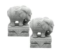 Paire de statues d'éléphant gardien Feng Shui - 1 paire de figurines d'animaux sculptées avec finition pierre pour la décoration de la maison et du bureau, gris, 12 cm, parfaites pour la méditation et