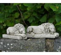 Paire de statues en pierre de lion Canova | Sculpture classique italienne Lions de jardin animal extérieur
