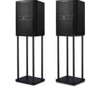 Paire de supports de haut-parleurs universels - Colonnes réglables en métal et bois pour un son ambiophonique avec réduction des vibrations et du bruit pour home cinéma (39,6 x 36,1 x 129,9 cm)