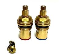 Paire de valves de cartouche de robinet chaud et froid 24 dents sur cannelure Hauteur totale 50 mm avec collier fileté Livré avec vis en laiton massif