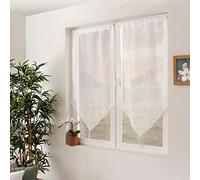 Paire de Vitrage Blanc, 60x160cm, Voilage Passe Tringle, Finition Pointe à Pompons, 100% Polyester Sablé, Collection Sablé, Enjoy Home