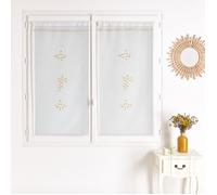 Paire de vitrages brodé motif mimosa Jaune 60x120 cm