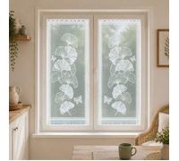 Paire de vitrages frangés dentelle motif ginkgo Blanc 60x120 cm