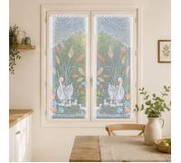 Paire de vitrages frangés en dentelle avec cygnes Vert 60x120 cm