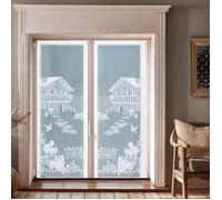 Paire de vitrages frangés en dentelle chalet et animaux Blanc 60x120 cm