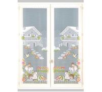 Homemaison Chalet de Montagne Paire de Vitrages Frangés, Polyester, Blanc, 160x60 cm