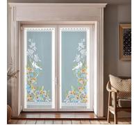 Paire de vitrages frangés en dentelle oiseaux et fleurs Vert 60x120 cm