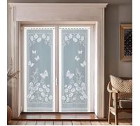 Paire de vitrages frangés et dentellés papillons Blanc 60x120 cm