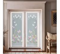 Paire de vitrages frangés et dentellés papillons Vert 60x120 cm
