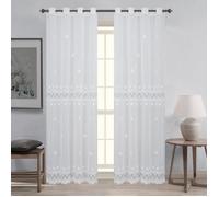 Home Maison - Paire de Voilages Macramé pour Baie Vitrée - Polyester - Motif Ajouré Brodé, Installation Rapide avec Œillets Ronds - Fenêtre, Salon, Chambre - 140 x 240 cm - Écru