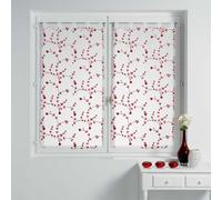 Douceur d'Intérieur - Paire voilages Petite Fleur à passants - Voile sablé 2x60x120 cm Blanc/Rouge
