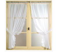 Paire de voilages romantique avec volant en poly-lin Blanc 95x220 cm
