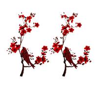 Paire Décorative Cousue sur Applique, Red | de Branche d ' Oiseau Brodé en Fil de Polyester 36 X 23 Cm