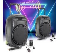 Paire d'enceinte Active Ibiza sound PORT15VHF-MKII-TWS, Portable Autonome 15" - 1600W USB/MP3/Bluetooth/Vox/ Couplage SANS FIL