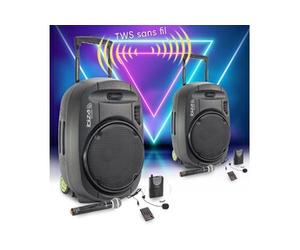 Paire d'enceinte Active Ibiza sound PORT15VHF-MKII-TWS, Portable Autonome 15" - 1600W USB/MP3/Bluetooth/Vox/ Couplage SANS FIL