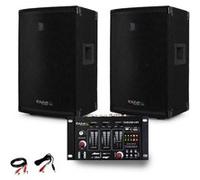Paire d'enceinte Sono passive IBIZA DISCO10B TRAPEZOIDALE 10" 1000W BassReflex + Table de Mix USB + Câble PC