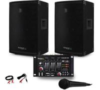 Paire d'enceinte Sono passive IBIZA DISCO10B TRAPEZOIDALE 10" 800W BassReflex + Table de Mix USB + MIC+ Câble PC