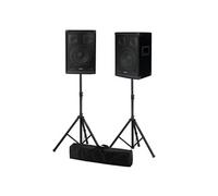 Ibiza Paire d'enceintes DISCO-08B – 2×300W – Trapézoïdale 3 voies 20 cm – Pieds 1,6 m – Avec sac
