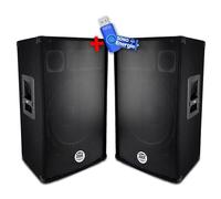 Paire d'enceintes Sono Bass Reflex Trapézoïdal à 3 voies 12"/30cm - 2 x 600W - BM Bmsonic BMS-12+Clé USB 32G