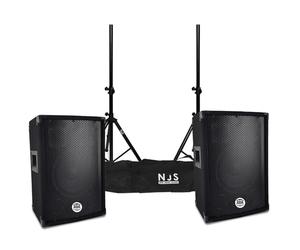 Paire d'enceintes Sono DJ BM Bmsonic BMS-08, Bass Reflex Trapézoïdal à 3 voies 8"/20cm - 2 x 300W - supports pieds et sacoche