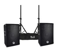 Paire d'enceintes Sono DJ BM Bmsonic BMS-08, Bass Reflex Trapézoïdal à 3 voies 8"/20cm - 2 x 300W - supports pieds et sacoche