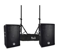 Paire d'enceintes Sono DJ BM SONIC BMS-08, Bass Reflex Trapézoïdal à 3 voies 8"/20cm - 2 x 300W - supports pieds et sacoche